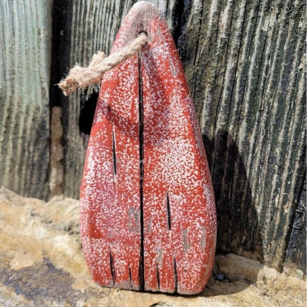 Small Wood Buoy Coastal Home Decor Distressed Red 7"